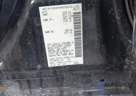 2015 Nissan Altima 2.5 Sl from USA, damaged, VIN 1N4AL3AP4FC490111